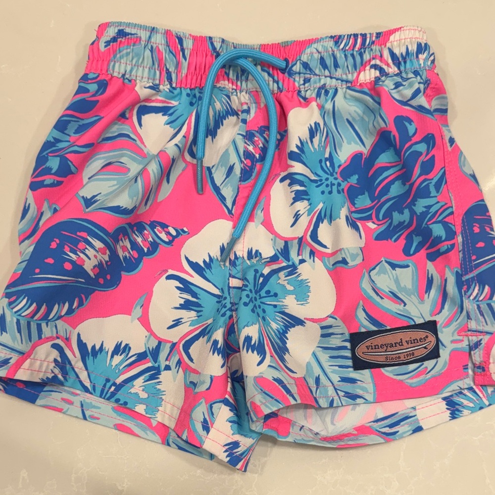 Vineyard Vines —Toddler Blue and Pink Floral happy swim  Shorts